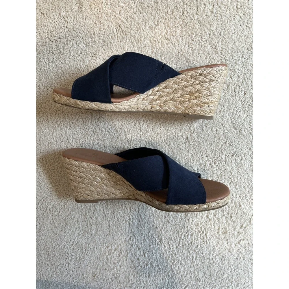Tommy Bahama Stacey Navy Wedge Sandals Slides Espadrilles Womens Size 7.5 M